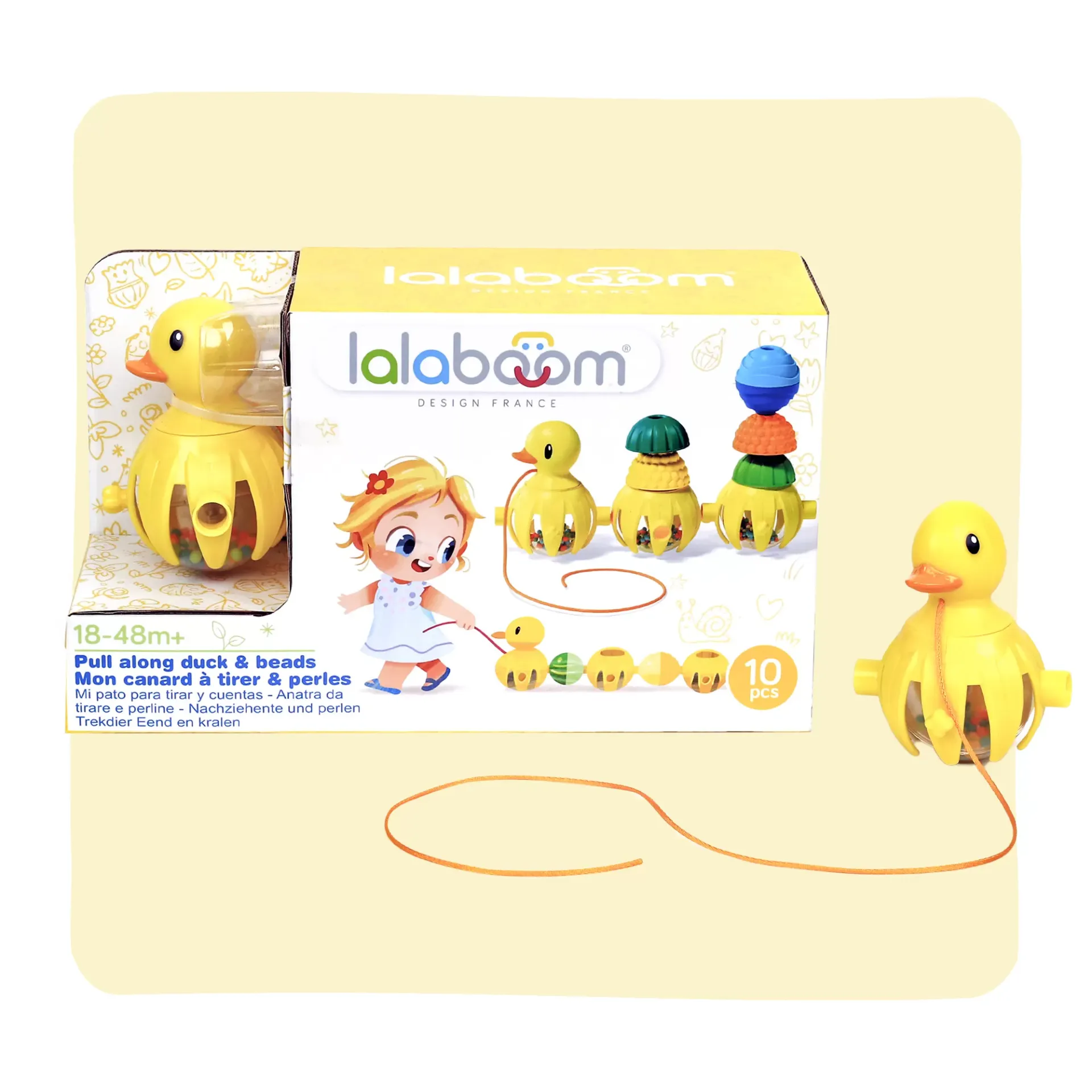 CANARD à POUSSER / TIRER ET PERLES DE MOTRICITE– 10 PIÈCES - Lalaoom